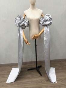 1pc White Satin Puff Sleeve Bride Decorative Sleeve Cover + Detachable Long 125cm Train Autumn Accessories - Multicolor - View 25