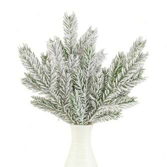 人造植绒松针雪森林人造松针树枝圣诞节假绿化树枝 DIY 叶子用于圣诞花环花园派对节日装饰、圣诞装饰品、圣诞派对装饰品、房间装饰