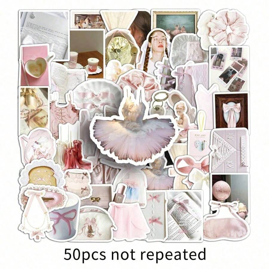 50 adesivos com tema de balé, design estético fofo de desenho animado para celular, caderno, mala