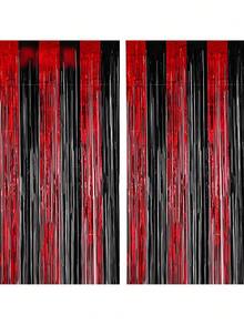 2 tấm phông nền tua rua lá đỏ và đen - Dùng cho sinh nhật, lễ tốt nghiệp, sự kiện vũ trường, Halloween, Giáng sinh, lễ tình nhân và kỷ niệm - Nhiều màu - Xem 1