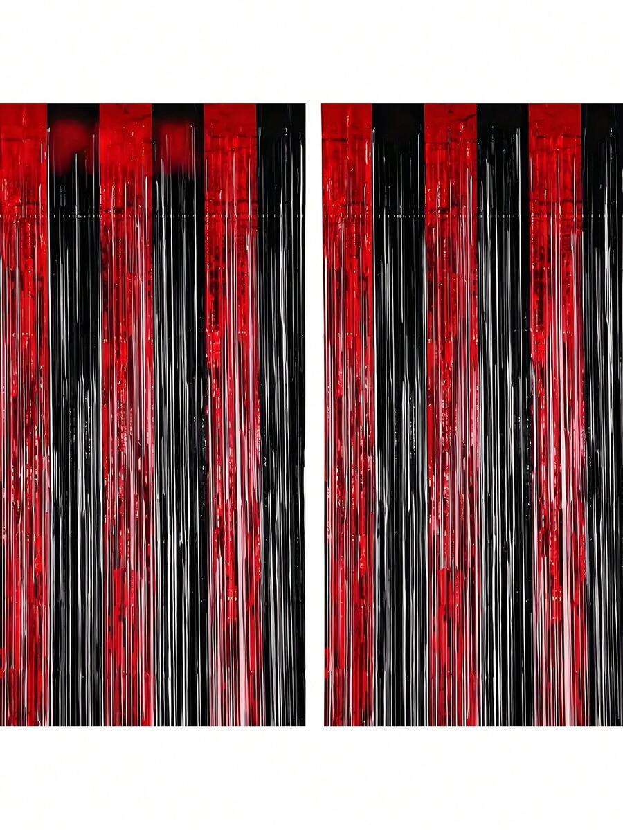 2 tấm phông nền tua rua lá đỏ và đen - Dùng cho sinh nhật, lễ tốt nghiệp, sự kiện vũ trường, Halloween, Giáng sinh, lễ tình nhân và kỷ niệm - Nhiều màu - Xem 1