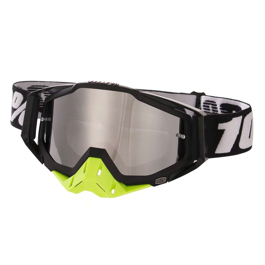 Motorcycle Goggles, Adjustable Strap Windproof Scratch Resistant Ventilated For Sports Cycling Snowboard - 全黑+綠 - 查看 1
