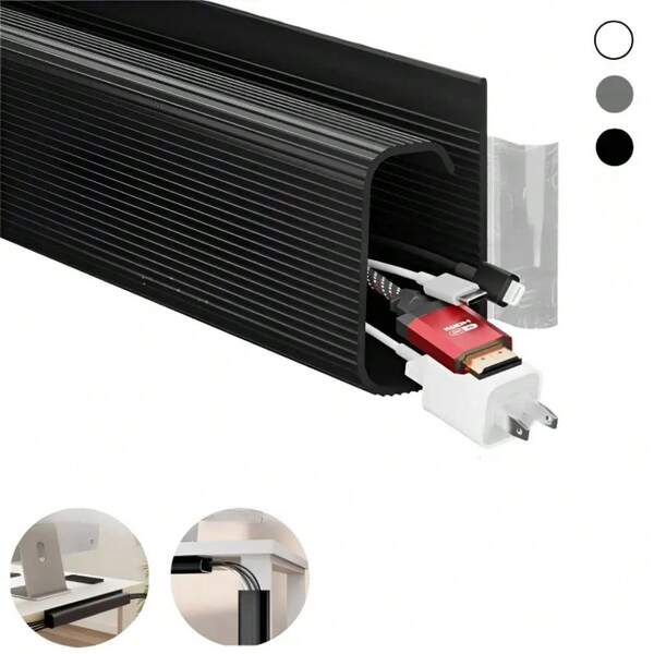 قاعدة كابلات لاصقة تحت المكتب قطعة واحدة، منظم غير مرئي من البولي فينيل كلورايد، طول 15.7 بوصة، بدون تركيب ثقب، إدارة متعددة الخطوط، مناسبة للشاشة والكمبيوتر، اكسسوارات الكمبيوتر | أسود/أبيض