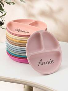 1pc Personalized Customization Name Baby Silicone Dining Plate Children Dishes Suction Kids Feeding Bowls Custom Baby Tableware Baby Shower Family Decorations Gifts Winter Eve Gifts Back To School Winter Gift Ideas Boy Girl Valentine's Day Multi-Functional, Ornamental, Letter Exquisite, Baby Fashion, Soft Squishy, Cute Kawaii Adorable Customized Treasurefinds,Christmas Gift - Multicolor - View 3