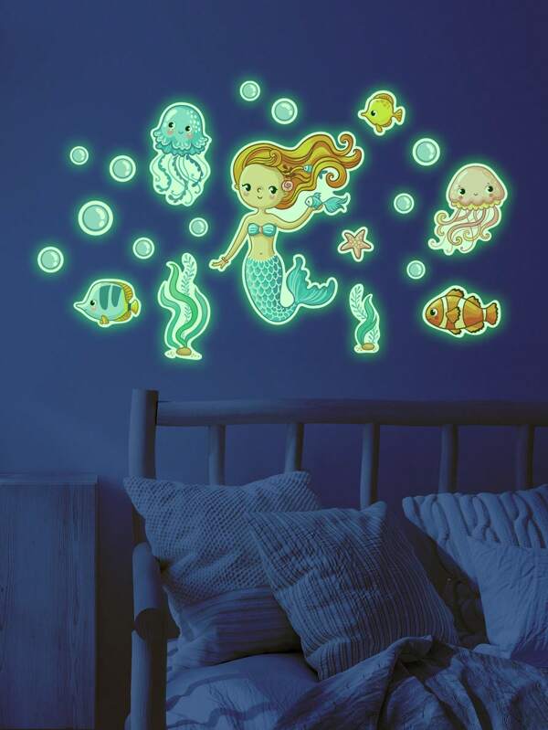 1/2 piezas Pegatinas que brillan en la oscuridad con diseños de estrella, elefante y oso, pegatinas decorativas removibles y reutilizables para la habitación de niños, adecuadas para la guardería, decoración de paredes de dormitorios de niños y niñas