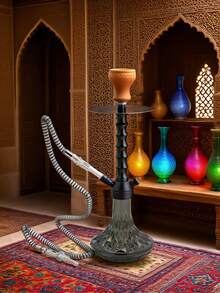 20-calowy, 1-częściowy, kompletny zestaw do fajki wodnej (pojedynczy wąż), zestaw do fajki wodnej z wysokiej jakości plastikową butelką, zestaw do fajki wodnej z pojedynczym wężem bambusowym, elastyczny wąż do shishy, ceramiczne akcesoria do misy (zawiera misę, wąż, szczypce, tackę na węgiel drzewny)