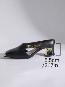 2025 New Color Block Patchwork Casual PU Leather Smooth High Heel Shoes Outdoor Autumn Winter All Season Women's Shoes Metal Square Toe - Black - View 8