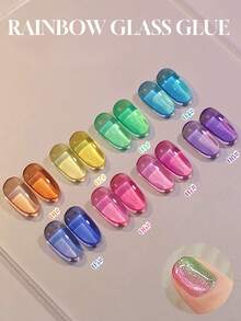 莱娅小姐9件15ML春夏冰透明果冻多巴胺玻璃糖果彩虹马卡龙色系列凝胶指甲油流行美白水晶玻璃珠彩色凝胶清漆高度通用透明绿蓝紫黄橙粉色红琥珀色指甲可叠加水晶猫眼需要UV干燥 - 彩色 - 查看 26