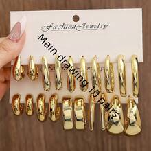 5 Pairs/10 Pairs New ABS Resin & CCB Exaggerated C-Shaped Water Drop Personalized Fashion Earring Set - New Model - View 3