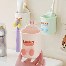 Wall Mounted Toothbrush & Rinse Cup Holder, No Drilling Required, Bathroom Organizer For Electric Toothbrush & Toothpaste