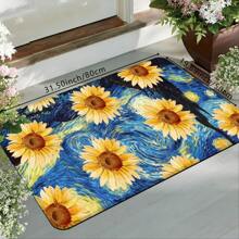 1 Pieza Felpudo Azul con Patrón de Girasoles Amarillos, Alfombra Absorbente y de Secado Rápido Adecuada para Decoración Interior y Exterior del Hogar, Dormitorio, Baño, Cocina y Comedor, Utilizable en Todas las Estaciones, Ideal para Fiestas, Festivales, Bodas y Decoración de Patios