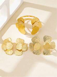 1pc/1pair/2pcs/5pcs Fashion Metal Flower Jewelry Set, Including Rings, Earrings, Bracelet, Elegant & Versatile Floral Jewelry Set For Women