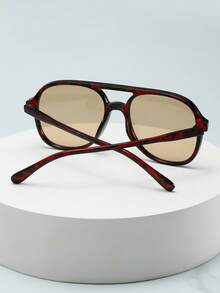 1pc Unisex Double Bridge Large Frame High Quality Minimalist Fashion Glasses, Suitable For Travel, Vacation, Casual, Party, And Daily Wear - Red Tortoise Shell Frame Tea - View 4