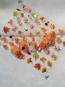 1 秋冬季节，激光和贝壳灯美甲贴纸，采用黄色和红色设计风格以及温暖的枫叶风格颜色，适合美甲爱好者收藏和女士和女孩DIY使用 - 彩色 - 查看 10