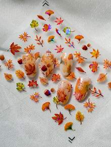 1 秋冬季节，激光和贝壳灯美甲贴纸，采用黄色和红色设计风格以及温暖的枫叶风格颜色，适合美甲爱好者收藏和女士和女孩DIY使用 - 彩色 - 查看 4