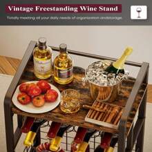 Ansionsol 3-Tier Wine Rack Freestanding Floor With Wood Top, Liquor Stand With Wine Bottle Holder, Corner Mini Bar Table For Small Space, Metal Whiskey Shlef For Kitchen, Cellar, Living Room, Black