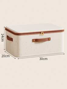 1pc Foldable Storage Box, Bedroom Storage Box With Zipper Cover, Cotton Linen Fabric With Cover Storage Basket Box, Foldable & Washable, Wardrobe Shelf Clothes Storage Container With Handle