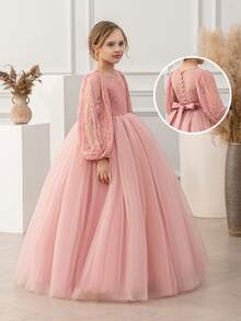 Tween Girl Tulle Elegant Flower Girl Party Dress Princess Gown, Suitable For Girl Wedding Party, Birthday, First Holy Communion, Important Occasions