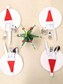 20 piezas/10 piezas/1 pieza Portacubiertos con sombrero de Navidad, Portacubiertos de tela no tejida de Papá Noel en miniatura, Decoraciones para paletas y botellas de vino, Decoración de mesa para fiestas de Navidad, Acción de Gracias y otras ocasiones festivas, Navidad