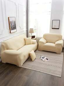 1pc Solid Color Sofa Cover, Elasticity Sofa Protector, Style Anti-Slip Design, Soft, Comfortable And Breathable, All Size, Suitable For All Seasons And Theme, Washable Sofa Cushion Cover