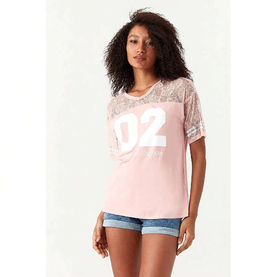 SELECT Nude Pink Lace Sporty Tee - Baby Pink - View 1