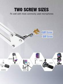 Microphone Arm Stand, Suspension Boom Scissor Mic Stand With Heavy Duty Clamp, 3/8" To 5/8" Adapter, For FIFINE AM8,K688,A8,A6V, For Voice-Over, Gaming, Recording, Studio, Home Office-FIFINE CS1 White - White - View 5