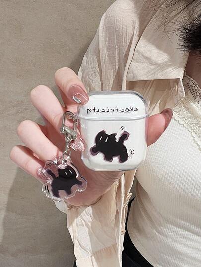 1pc Cute Cat Design Bluetooth Earphone Case + Matching Cat Charm, Compatible With Apple Earphones