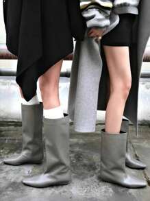 Fall/Winter French Blogger Style Pointed Toe Wide Shaft Thigh High Boots, Ins Nordic Kitten Heel Equestrian Boots For Women,Kitten Heels - Grey - View 4