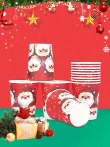 10pcs/20pcs/50pcs Christmas Paper Cups Red Santa Claus Drinking Cups Christmas Winter Hot Cold Drinkware Party Supplies Beverage Hot Cocoa Chocolate Drinking For Xmas Merry Christmas New Year Decorations - Multicolor - View 4