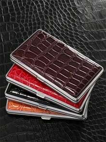 1 Peça Estojo de Cigarro Metálico e de Couro Fino e Longo com Capacidade para 20 Cigarros, Espessura de 5,5 mm, Design de Flip-Top Moderno