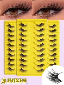 MAANGE 7/10/20/30对装，自然半眼/全眼假睫毛，精致日常佩戴，卡通风格，旅行必备，外眼角加长 - 黑色 - 查看 14