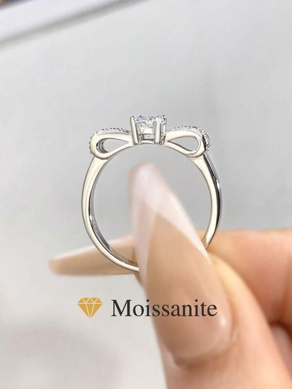 1Pc Advanced Bow 0.5CT Moissanite Diamond Wedding Band Ring S925 Sterling Silver Ring Suitable For Engagement Wives Girlfriends Birthday Gifts Anniversary Gifts Bridal Fine Jewelry
