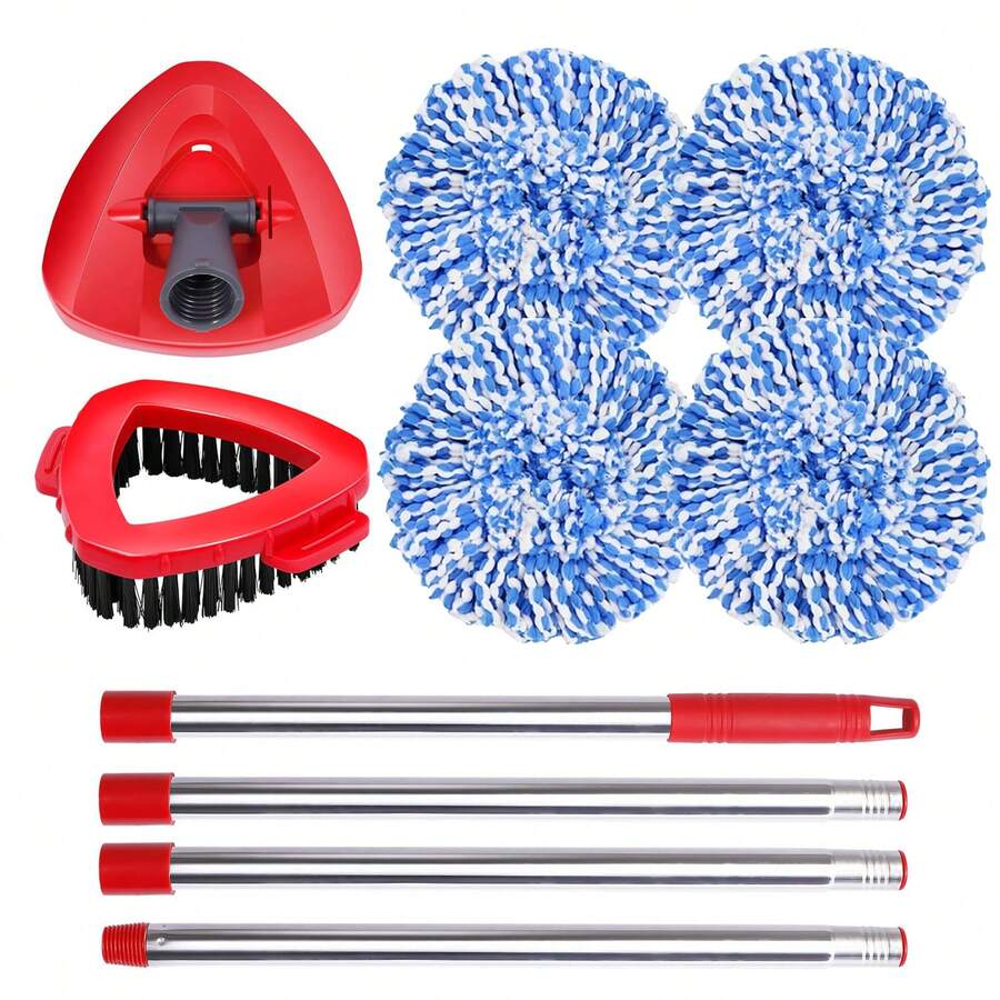 4 Packs Spin Mop Replacement Heads Compatible With Oceda RinseClean 2-Tank System, 30-58" Mop Handle,Mop Scrub Brush And Base Combo Set,Mopping Refills Easy To Replace And Cleaning - Xanh và trắng - Xem 1