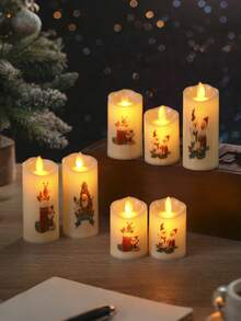 6 piezas - Velas LED sin llama tipo té de Navidad, velas LED parpadeantes, velas votivas sin llama, velas LED parpadeantes a pilas, incluye baterías, de larga duración y durables, con diseños de Papá Noel y muñeco de nieve, velas eléctricas falsas tipo té, velas LED a pilas en blanco cálido, adecuadas para decoración navideña, decoración del hogar interior, decoración de habitaciones, suministros para fiestas, bodas, mesas, decoraciones navideñas