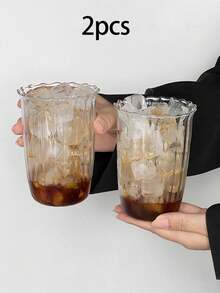 1件/2件/4件 420毫升 14.2盎司竖条纹玻璃杯，花形水杯，冰咖啡杯，饮水杯，透明玻璃杯，玻璃水杯，高硼硅玻璃杯，耐高低温 - 無色 - 查看 16