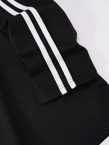 Shwiy Men's Fashionable Casual Sports Italian Text & National Flag Print Long Sleeve T-Shirt With Black Stripes, Suitable For School, Daily Wear, Streetwear - Black - View 7