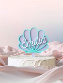 1 PC Personalized Birthday Party Cake Toppers, Customized Name LOGG Party Cake Decorations, Custom Seashell Acrylic Cake Toppers,Suitable For Wedding, Anniversary Cakes,Mermaid Birthday Cake Toppers, Mermaid Theme, Multi-Purpose, Anti-Mold, Delicate Decoration