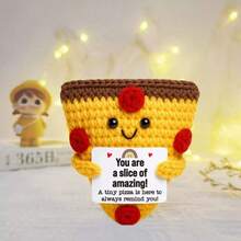 1pc Pizza Hand-Woven Plush Doll Ornaments With Encouraging Words Can Be Given As Small Gifts To Friends And Family. Lovely Doll Gift Design And Encouraging Words Are Very Warm And Sweet! These Lovely Dolls Will Always Be Your Friends, And They Will Make You Feel Relaxed And Happy - Multicolor - View 2