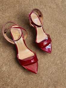 Low Heel Sandal With Cup Toe And Strawberry Leaf - 深紅色 - 查看 2