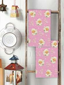 40*60cm Weihnachts-Geschirrtuch, süßes Weihnachtsmann-Muster dekoratives Handtuch, saugfähiges Reinigungstuch für Weihnachtsküche & Bad, Doppelnutzen Feiertags-Dekorationstuch - Verschiedenfarbig - Übersicht 2