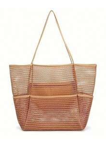 1pc Waterproof Mesh Travel Beach Bag, Multi-Pocket Portable Swim Pool Clothes Organizer Tote - Multicolor - View 12