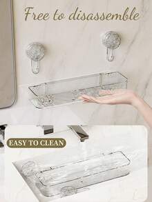 1个免钻孔淋浴置物架，带强力吸盘 - 可拆卸浴室收纳架，纤薄设计，白色和透明款，适用于洗漱用品和淋浴必需品 - 浴室配件 - 無色 - 查看 4