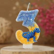 1pc Number Birthday Candle, Blue Dinosaur Decorated Cake Candle, 0-9 Blue Yellow Shiny Number Candle, Suitable For Birthday Cakes And Large Holiday Parties - Blue Yellow - View 5