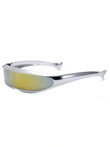 1副未来主义一体式镜面时尚眼镜，独特的鱼形电镀设计，适合日常佩戴 - 銀色 - 查看 10