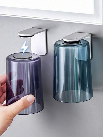 1pc Magnetic Hanging Rinse Cup, Transparent Minimalist Design Toothbrush Cup, Bathroom Vanity Cup Holder, Bathroom Decor, Autumn Decor, Back To School Essentials