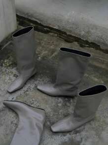 Fall/Winter French Blogger Style Pointed Toe Wide Shaft Thigh High Boots, Ins Nordic Kitten Heel Equestrian Boots For Women,Kitten Heels - Grey - View 3