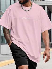 Simple Gratitude Plus Size Men's Round Neck Short Sleeve T-Shirt Summer Fashion - 粉色 - 查看 1