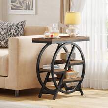 LITTLE TREE Industrial Side Table,  4-Tier Narrow End Table With Storage, Geometric Metal Frame Wooden Sofa Side Table, Modern Style Bedside Table For Living Room, Home Office, Bedroom, Rustic Brown - Rustic Brown - View 8