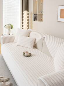 1pc Thick Rabbit Fur Sofa Cushion Cover, Modern Minimalist Anti-Slip Warm Sofa Seat Pad, Dust-Proof Washable Sofa Slipcover, Soft & Fade-Resistant, Pet-Friendly, Fits L-Shaped Sofa And 1/2/3/4 Seater Sofa, Suitable For Bedroom, Office, Living Room