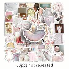 50 adesivos com tema de balé, design estético fofo de desenho animado para celular, caderno, mala